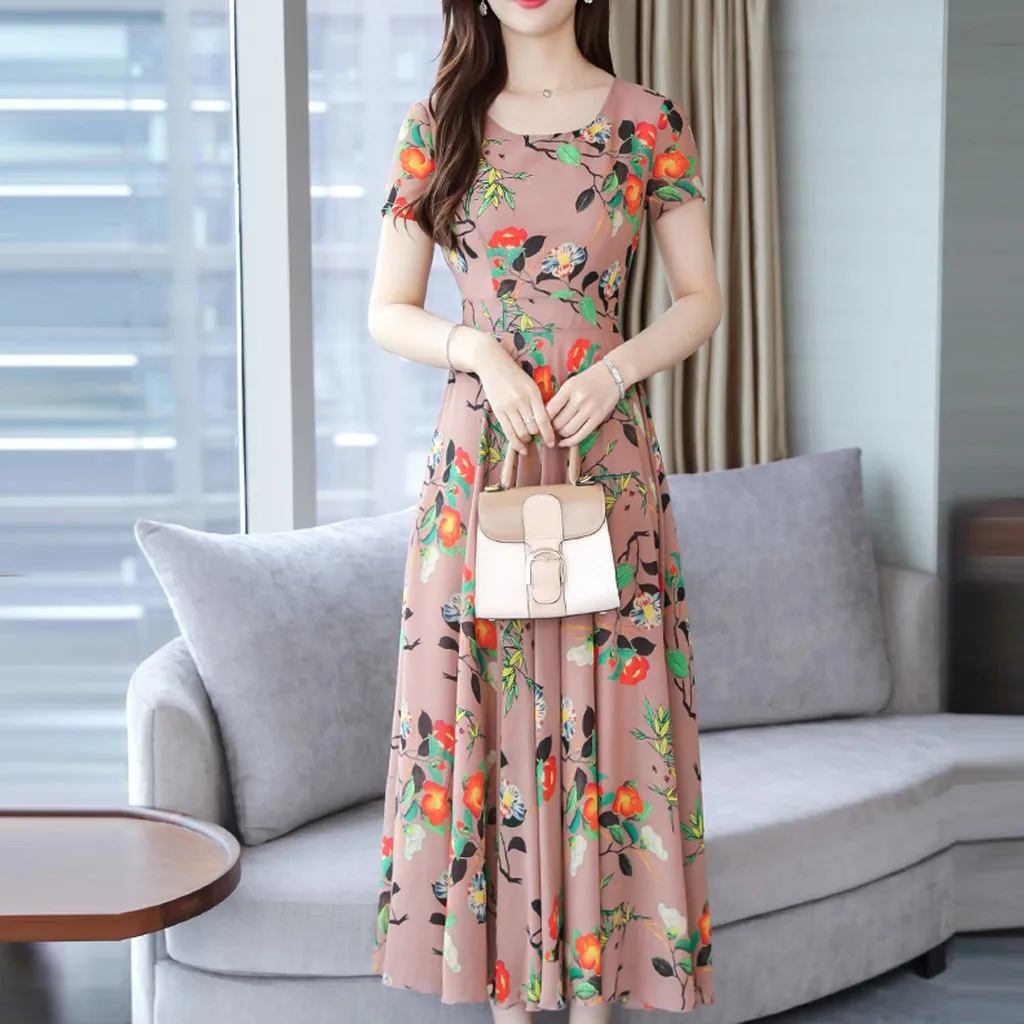 The Dress For Women Dresses vestidos de festa ropa mujer Summer Grace Mid-Calf Short Sleeve Printing Dress - AliExpress Mobile