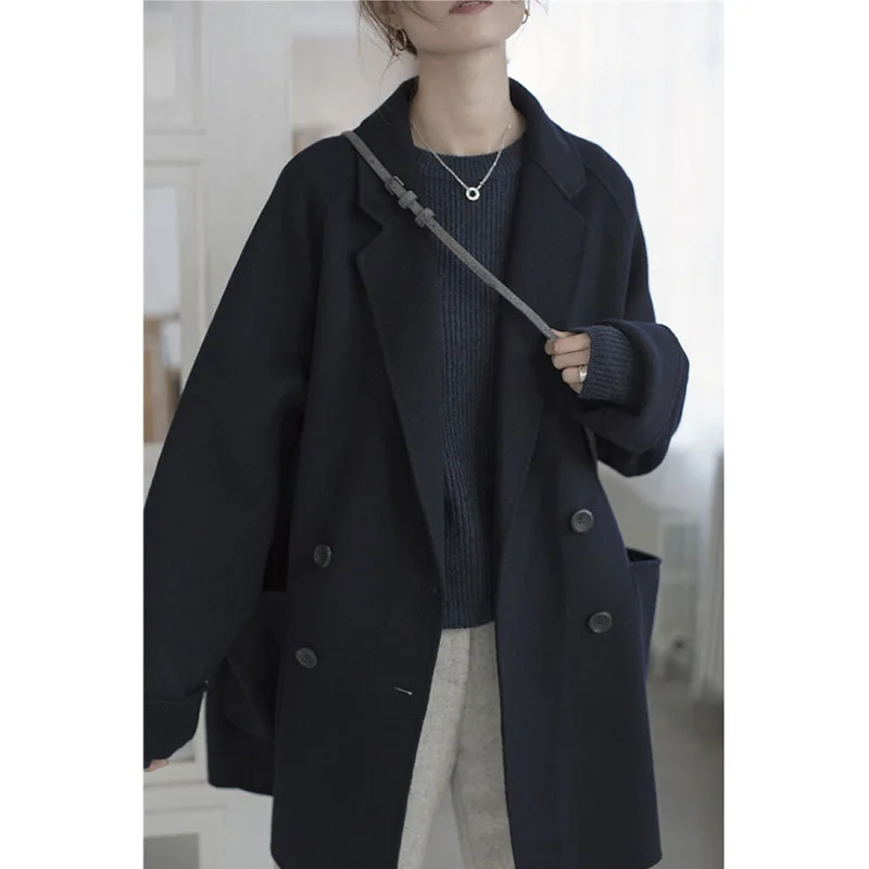 Зимняя женская куртка, зимнее Новое Черное длинное двухстороннее шерстяное пальто, прямые зимние женские пальто большого размера