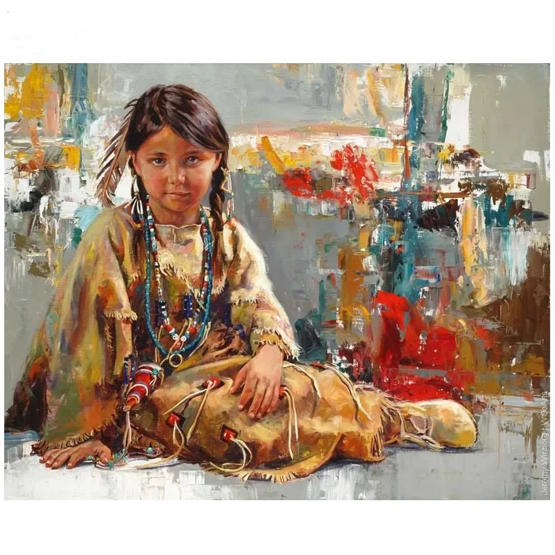 Diy Diamond Painting Cross Stitch Needlework Indian Children picture 5D Diamond Mosaic Unfinished Diamond Embroidery Christmas_副本