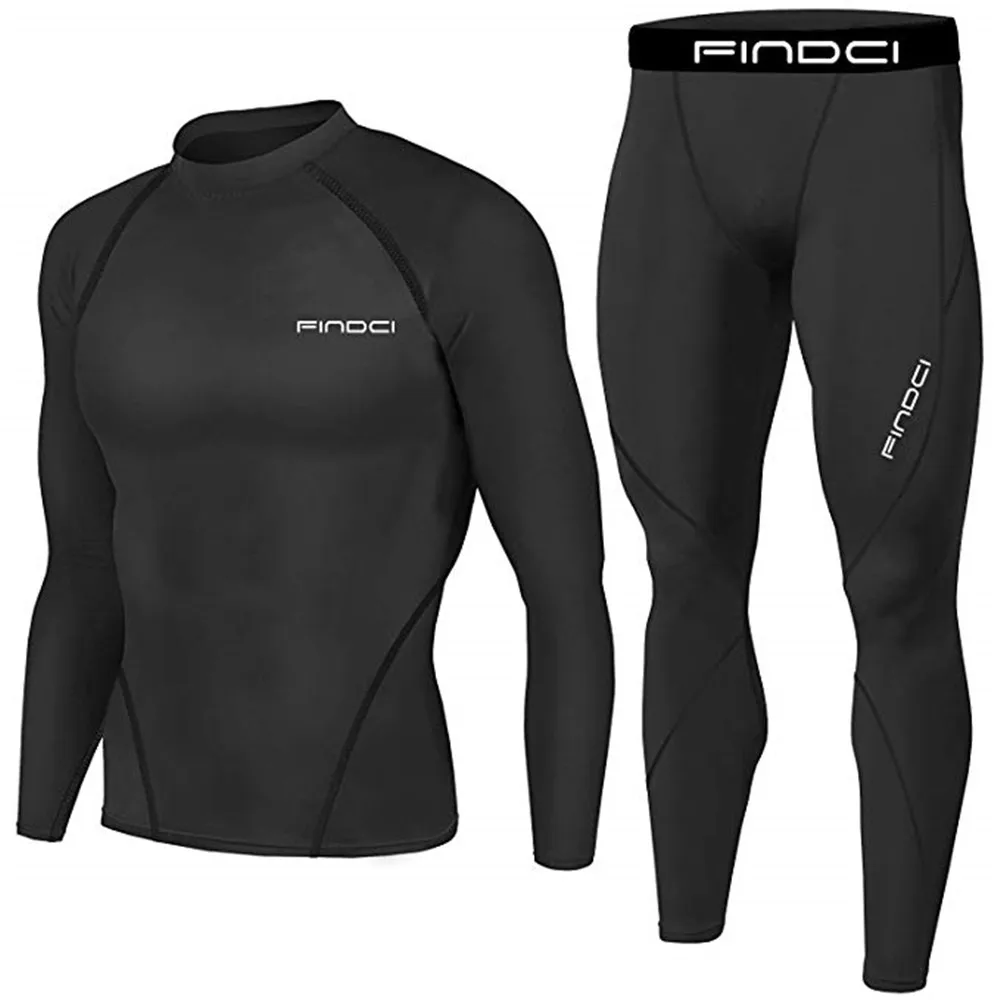 Черный Findci Men Compression Tops Tight Trousers Long Sleeve Shirts Long Pants Suits - Цвет: Черный