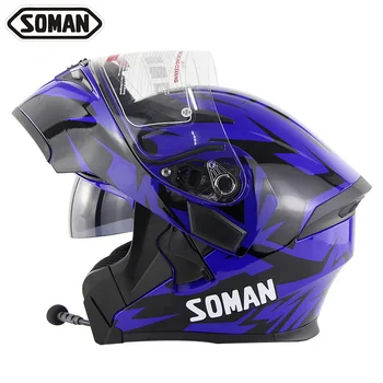 

Skyeye ECE Approval Flip up Dual Visors Helmet Motorcycle Helmet Full Face Helmets with Bluetooth Headset Soman SM955