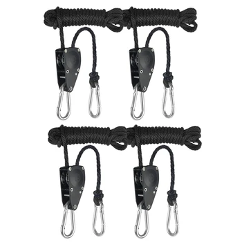

2 Pairs 1/4 Inch 8-Feet Long Adjustable Heavy Duty Clip, Reinforced Metal Internal Gears,300Lb Capacity Rope Hanger, Pack, Black