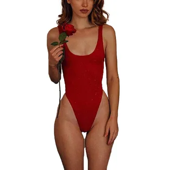Bañador de una pieza para mujer, Monokini con realce y Espalda descubierta, ropa de playa, 2020