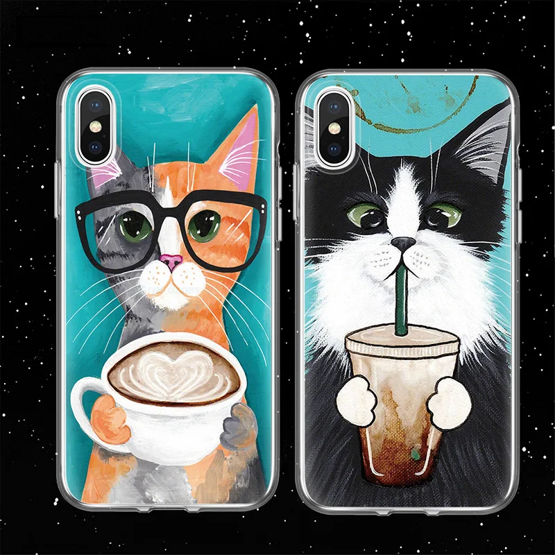 Милый кофейный молочный напиток бутылка кошка Coque Чехлы для iphone 6 6S 7 8 Plus 5 5S SE