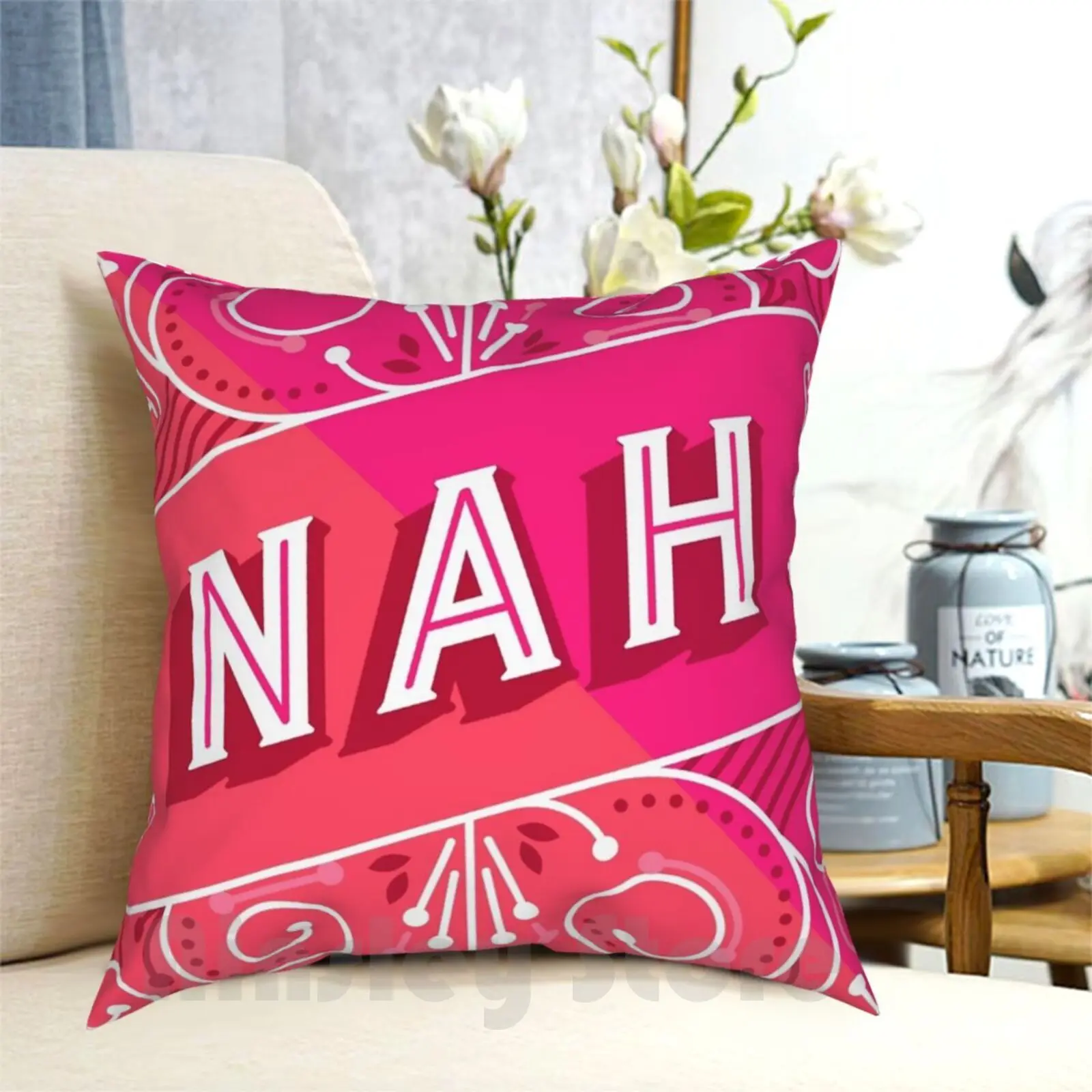 

Nah – Hot Pink Pillow Case Printed Home Soft DIY Pillow cover Nah No Funny Type Typography Gold Lettering Letter Nope Mint