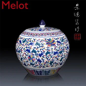 

Ceramic Vase Decoration Jingdezhen Decorative Blue and White Porcelain Handmade Colorful Jar Living Room Countertop Chinese Jar