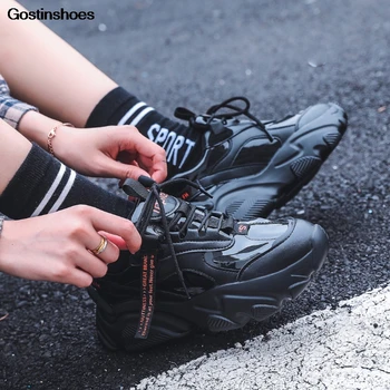 

Woman Platform Chunky Sneakers Korean Fashion Black Tenis Female Trainers Thick Sole Lace Up Old Dad Women Casual Shoes