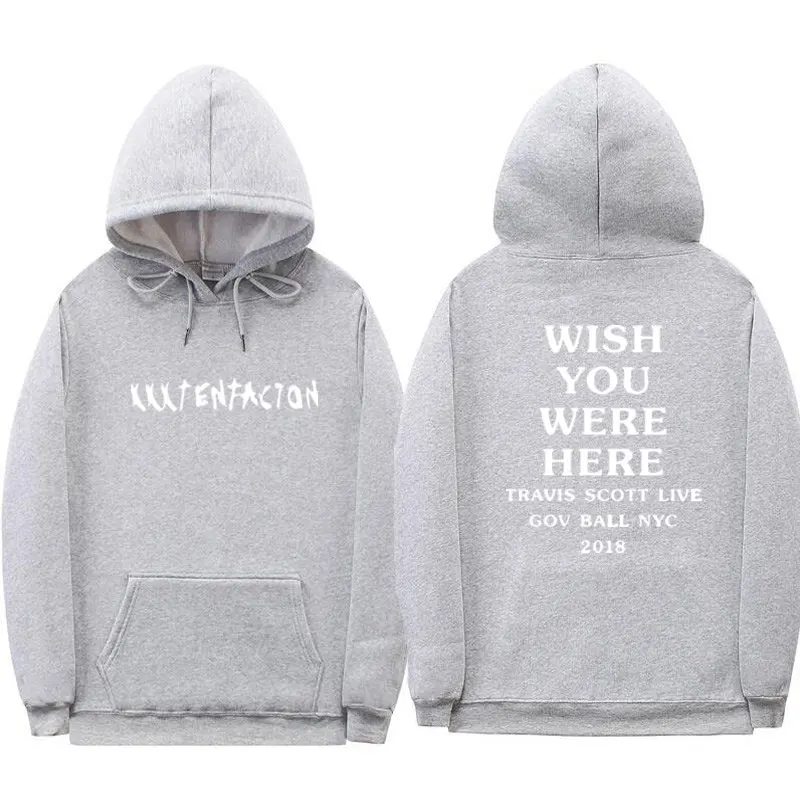 Новинка XXXtentacion толстовки хип-хоп Уличная одежда для мужчин/женщин WISH YOU ware HERE Толстовка Трэвиса Скотта с длинным рукавом с буквенным принтом толстовки для мужчин - Цвет: Grey XMS128