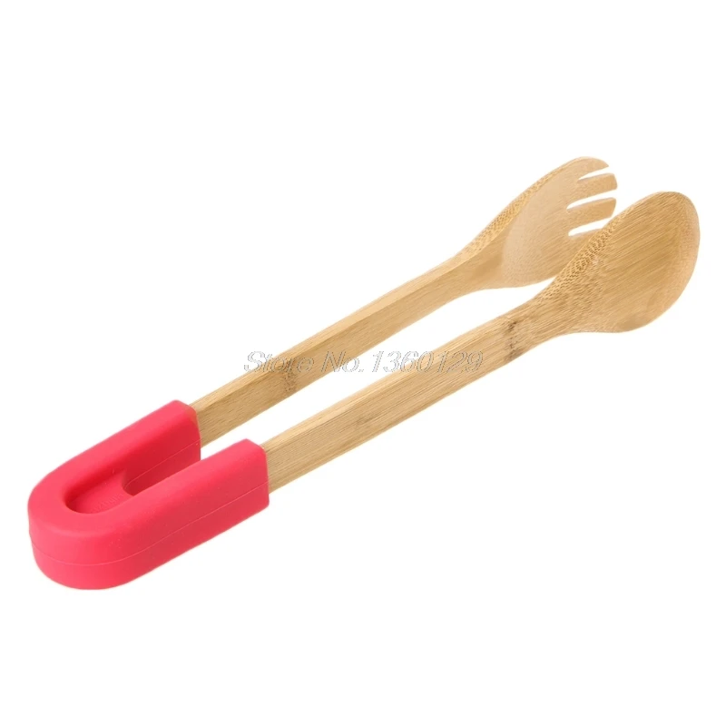 A Silicone Handle Bread Tongs Food Toaster Salad Cake Snack Clip Kitchen Utensil H7EA - Цвет: A