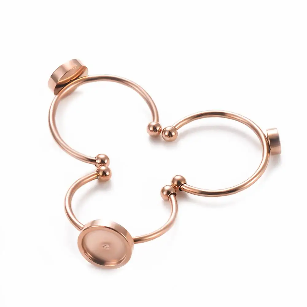 

10pcs Stainless Steel Rose Gold Adjustable Ring Settings Blank/Base Supplies For DIY Ring Jewelry Findings Making Accessories