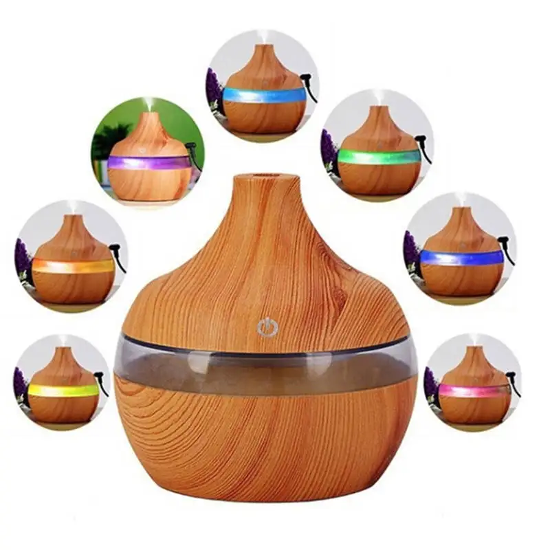 

Ultrasonic Diffuser Aromatherapy Machine Air Humidifier Wood Grain Cooling Air Add Mist for Bedroom Living Room Colorful Light