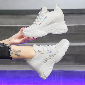 

Fashion Sneakers Chunky Platform Casual Shoes 8cm Height Increasing Wedge Shoes Woman Lacing Sports Tennis Female 2020 Designers