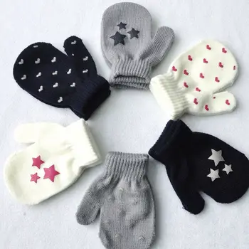 

Cute Kid Mittens Winter Dot Star Heart Print Knitted Gloves For Boys And Girls Warm Full Finger Mittens Gloves for Children Kids