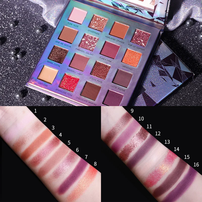 

Suikone glitter eyeshadow palette 16 color superfine flash pigment waterproof long lasting sun rise matte eyeshadow powder AC101