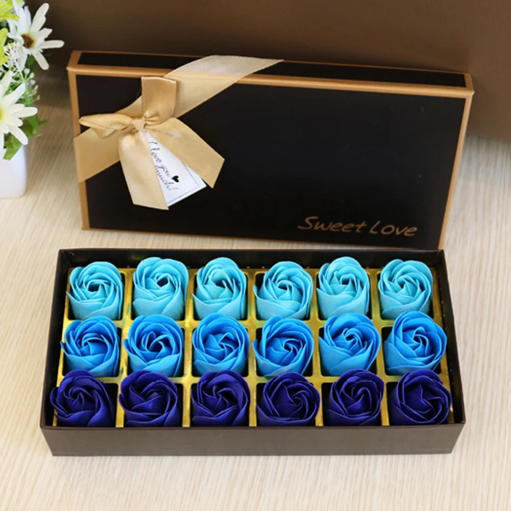 18 шт. набор на День святого Валентина Роза Ванна с подарочной коробкой для свадебного моделирования для женщин лицо цветок мыло в форме