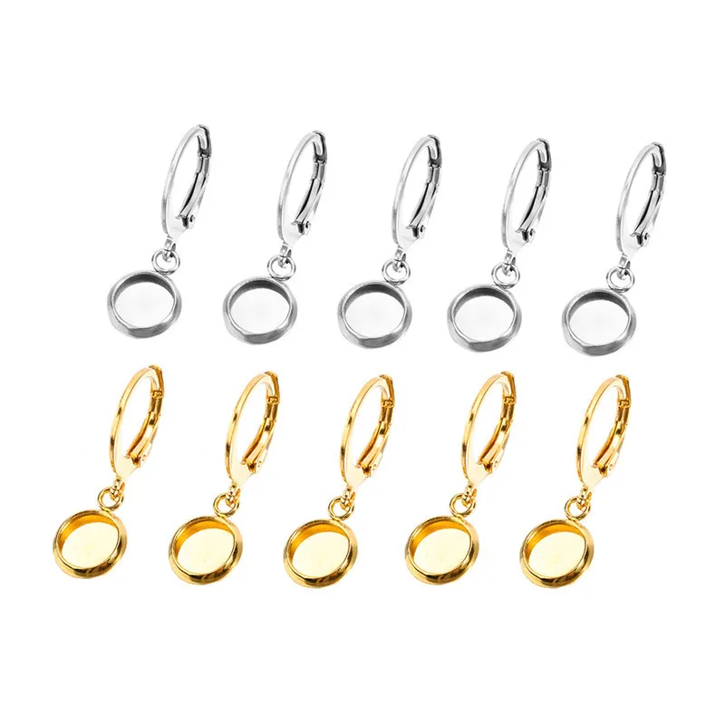 10pcs 스테인레스 스틸 골드 컬러 귀걸이 기본 결과 6/8/10/12mm 금속 카보 숑 설정 기본 Diy 귀걸이 용품 쥬얼리에 대한