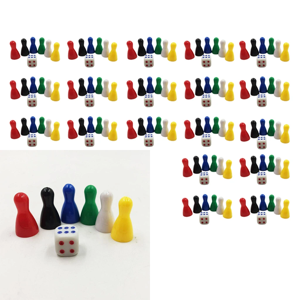 120 Pcs Colorful Pieces Pawn Chess Plastic Pieces &20 Pcs Dice Set for Board Card Games