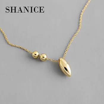 

SHANICE 100% 925 Sterling Silver Pendant Necklace for Women/Girls INS simple niche geometric oval beads Lovers Jewelry Colar