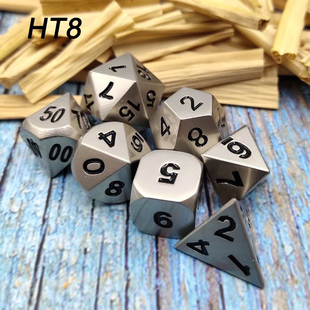 Chengshuo rpg кости многогранные наборы металла dnd Подземелья и Драконы настольные игры цинковый сплав белые кубики цифровой узор d20 10 8 12 - Цвет: HT8