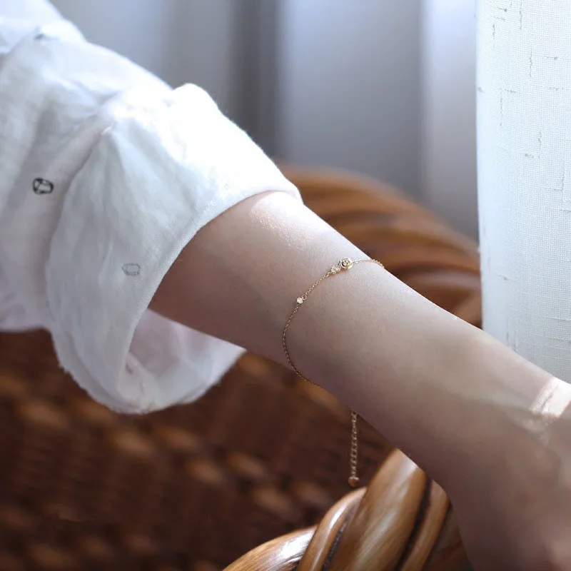 925 Sterling Silver Simple Delicate Heart Rose Flower 14k Gold Plating Bracelet Women Romantic Sweet Party Jewelry Gift - Image 2