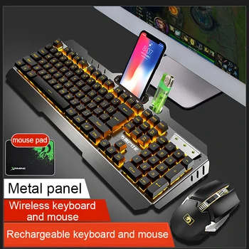 

Smart Power Saving Wireless Keyboard and Mouse Set Give away Mouse pad Rechargeable Keyboard Gaming Mouse Metal Panel Keyboard