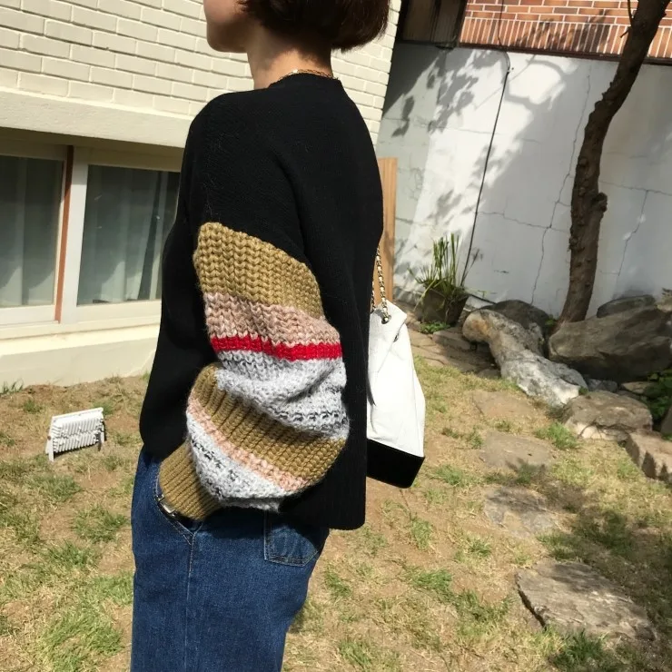 WHITNEY WANG осень зима модный корейский стиль пэчворк свитер женский джемпер pull femme sueter mujer invierno