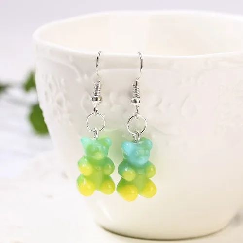 1Pair  Women Drop Earrings  Glitter Gummy Bear Crafts Multicolor Resin Charms Fashion Jewelry Diy Making as picture