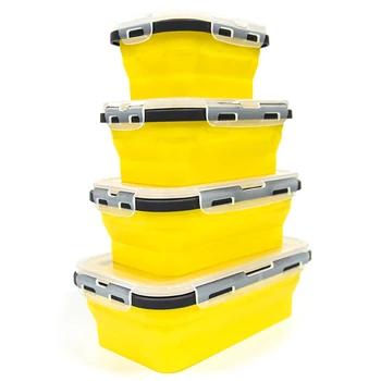 

4Pcs Silicone Lunch Box Set Stackable Bento Food Prep Container Foldable Lunchbox