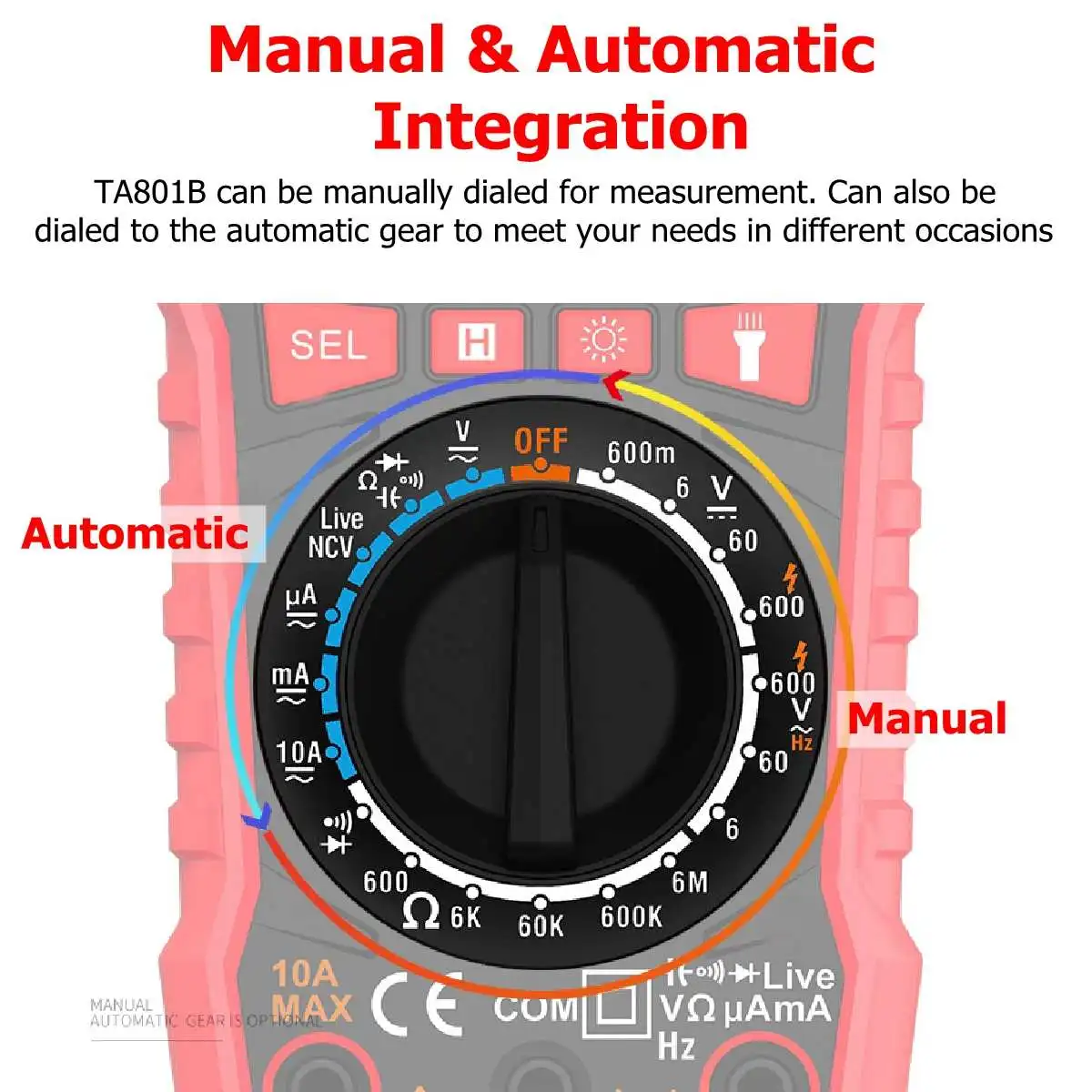 TA801B True-RMS lcd Цифровой мультиметр 5999 отсчетов Амперметр Напряжение ом метр