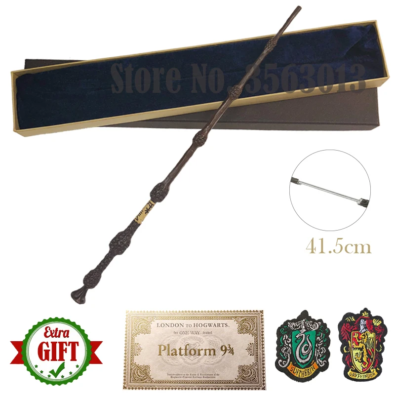 35-42cm Metal Core Magic Wand 20 Species Potters Cosplay Dumbledore Voldemort Malfoy Snape Wands Toys Ticket Badge As Free Gift