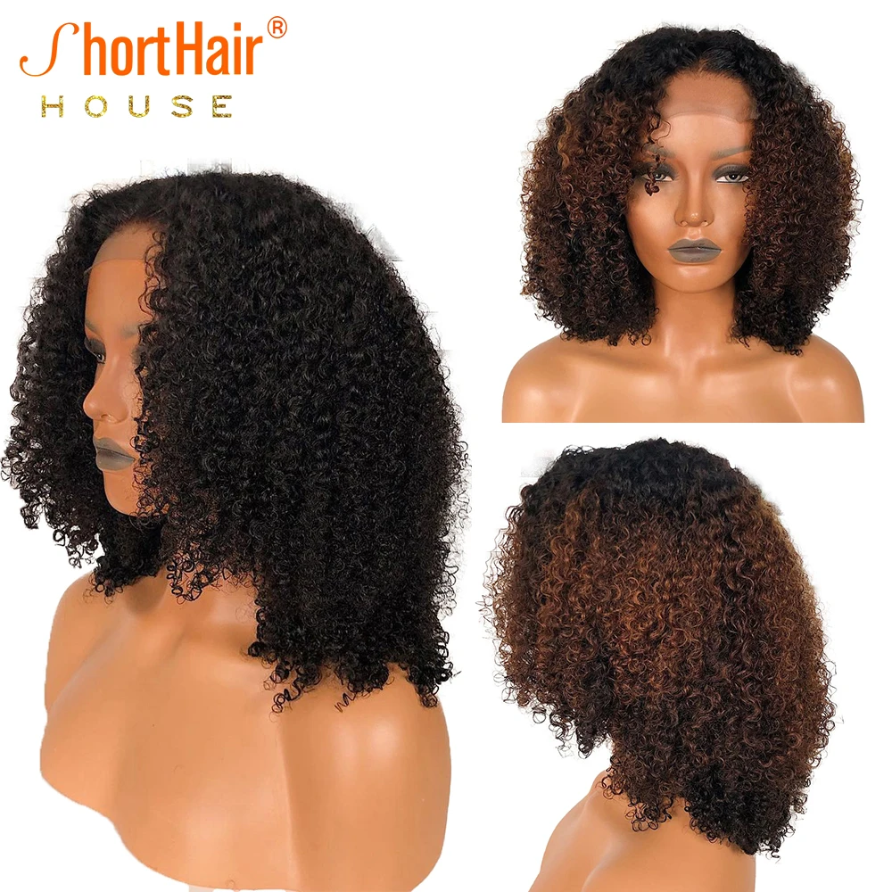 Ombre 1B/30 Short Curly Lace Front Wigs For Women T Part Wig Bob Wig Brazilian Remy Curly Human Hair Wigs PrePlucked