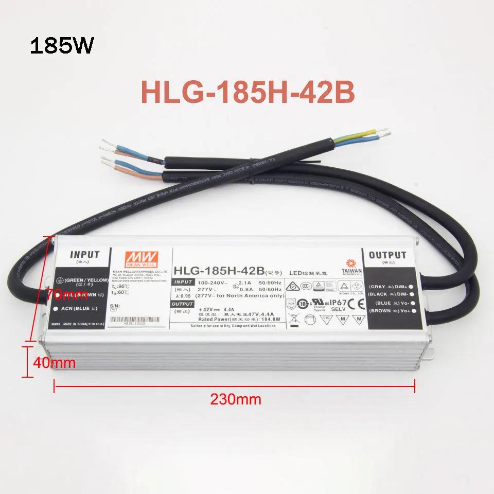 HLG-185H-42B Meanwell Dimmable 185W 240W 320W Драйвер HLG-185H-42B HLG-240H-36B, HLG-320H-42B LPC-60-1400, APV-12-12 Выходной светодиодный адаптер питания - Цвет: HLG-185H-42B