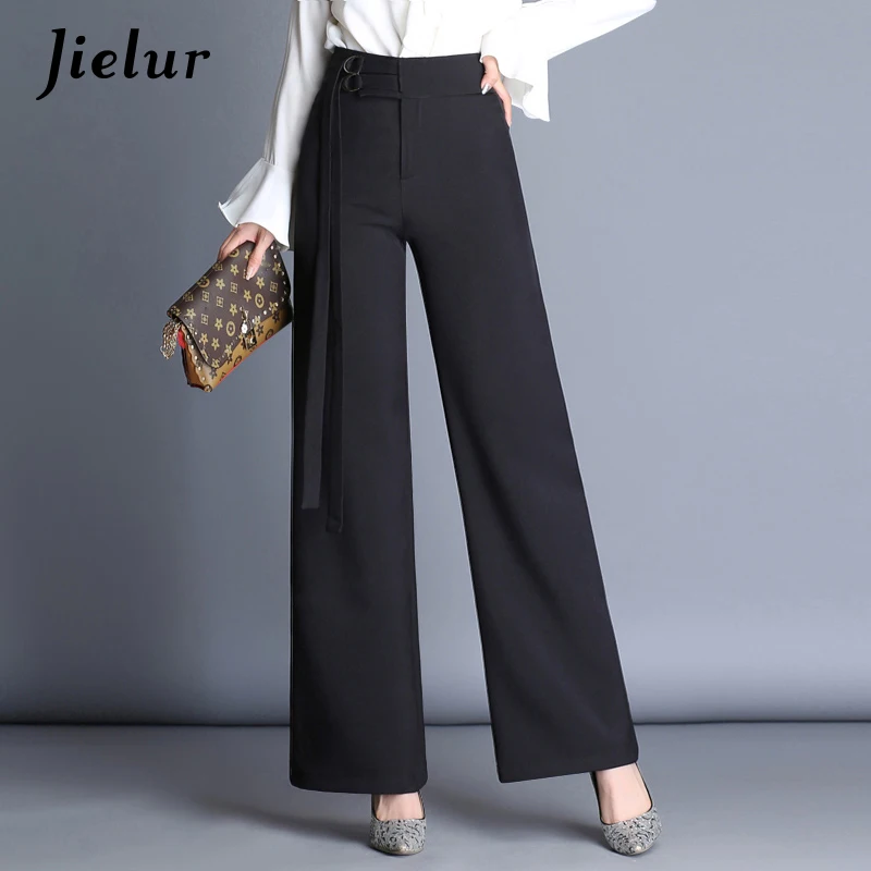 Black High Waist Wide Leg Pants Female 