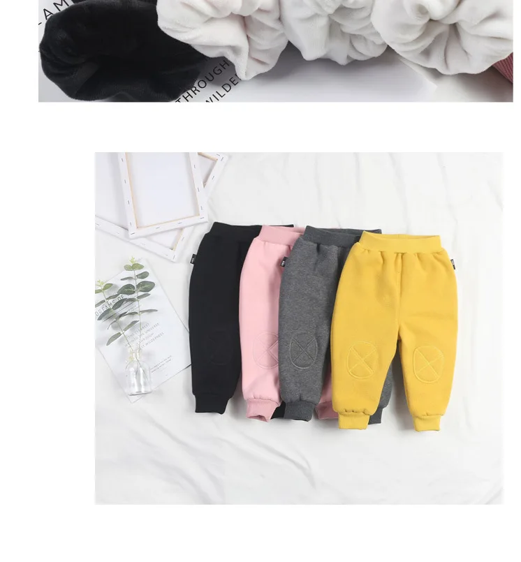 Chen Mother Infant Children's Clothing 1-3 Years Old Men And Women Baby Winter Pants with Velvet Hoodie plus Velvet Patch Pants