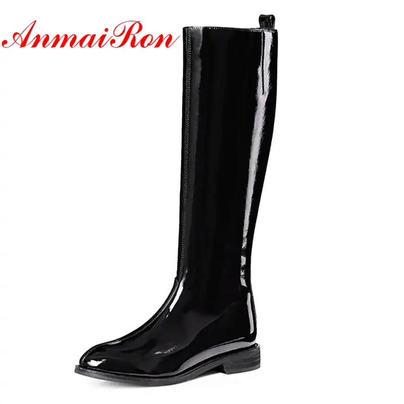 patent leather flat boots