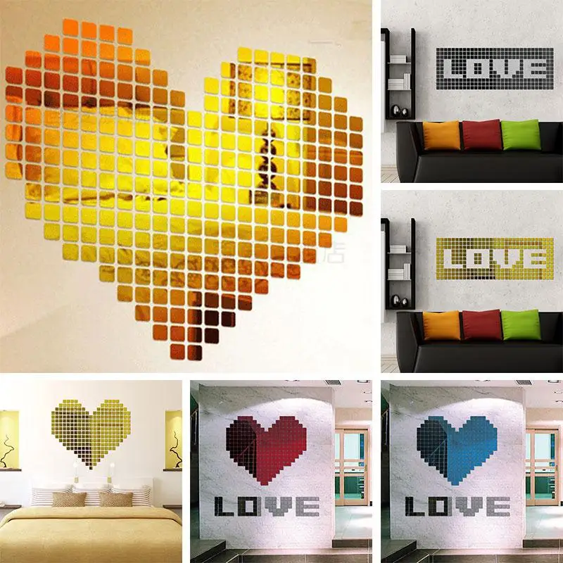 100 шт. зеркало настенные стикеры наклейки мини площади 3D наклейки для домашнего декора