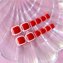 J-166 перламутровые красные носочки для ногтей Маникюрные накладки готовой продукции 24 шт накладные ногти