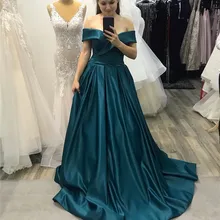 Платье для выпускного вечера с открытыми плечами, длинное атласное вечернее платье трапециевидной формы с разрезом по бокам и карманами на шнуровке, вечерние платья, vestido de festa