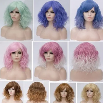 

European and American Cosplay Women's Shawl Color Short Curly Lace Front Human with Baby Pre Plucked Remy Brazilian Lace Bob 067