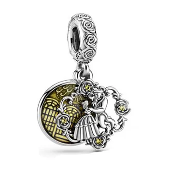

New Real 925 Sterling Silver Beads Charms Beauty & Beast Dangle Charm Fit Original Pan Bracelet For Women DIY Jewelry 2020