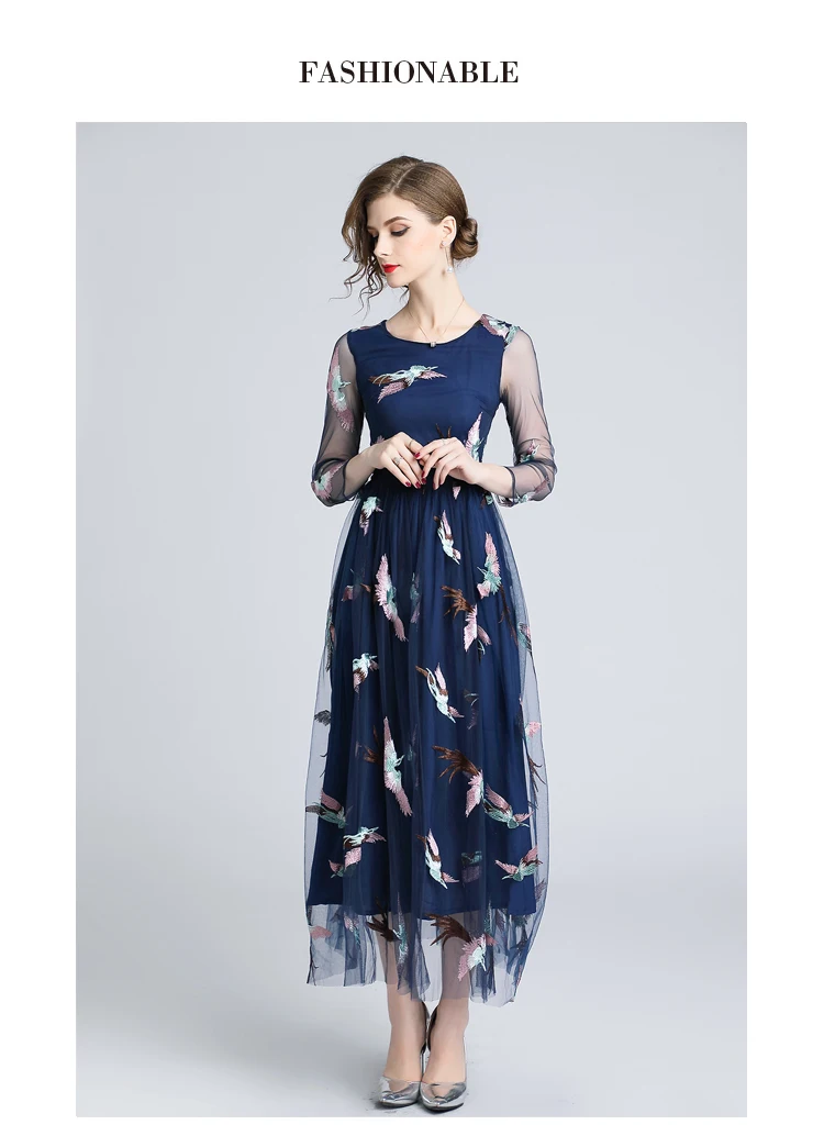 

Hot-sales 2019 Spring New Dress Beautiful Embroidery Mesh Stitching Perspective Bohemian Dress Temperament Women Clothing