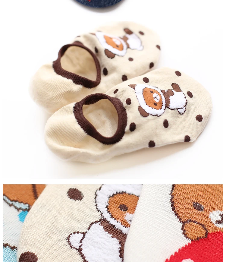 Милые Носки с рисунком медведя, женские, Kawaii Harajuku, корейский стиль, хлопковые носки-тапочки, не показаны, нескользящие носки, носки с рисунками животных для женщин и девочек