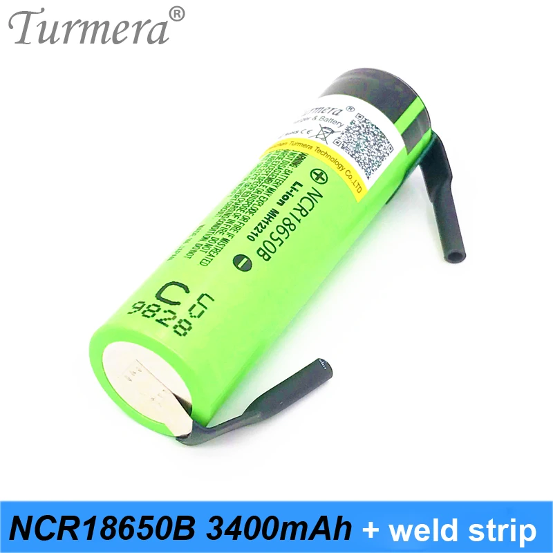 Turmera 2019 Original NCR18650B 3.7 v 3400mah 18650 Lithium Rechargeable Battery with soldering strip for screwdriver battery 05