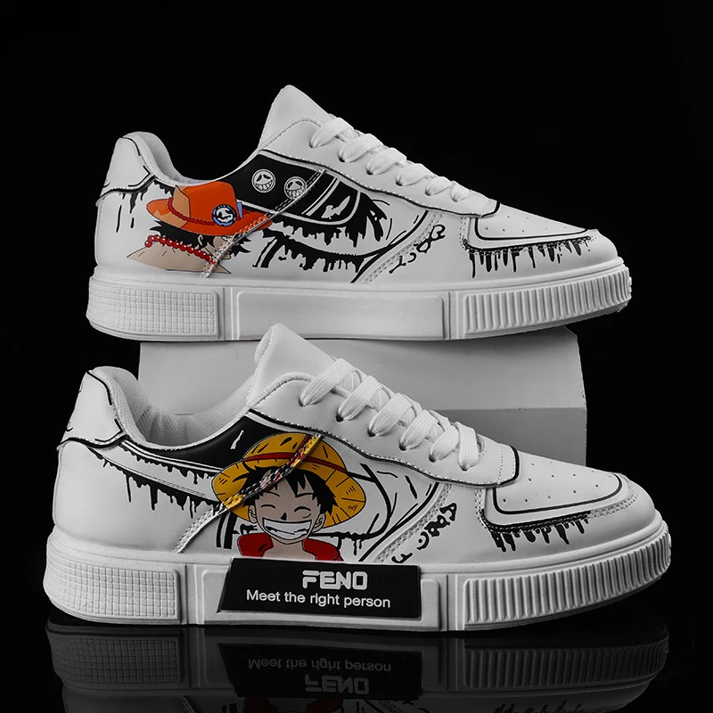 Zapatos de corte bajo para hombre y mujer, zapatillas de deporte de corte bajo para parejas, zapatos escolares de grafiti Luffy, versátiles y simples