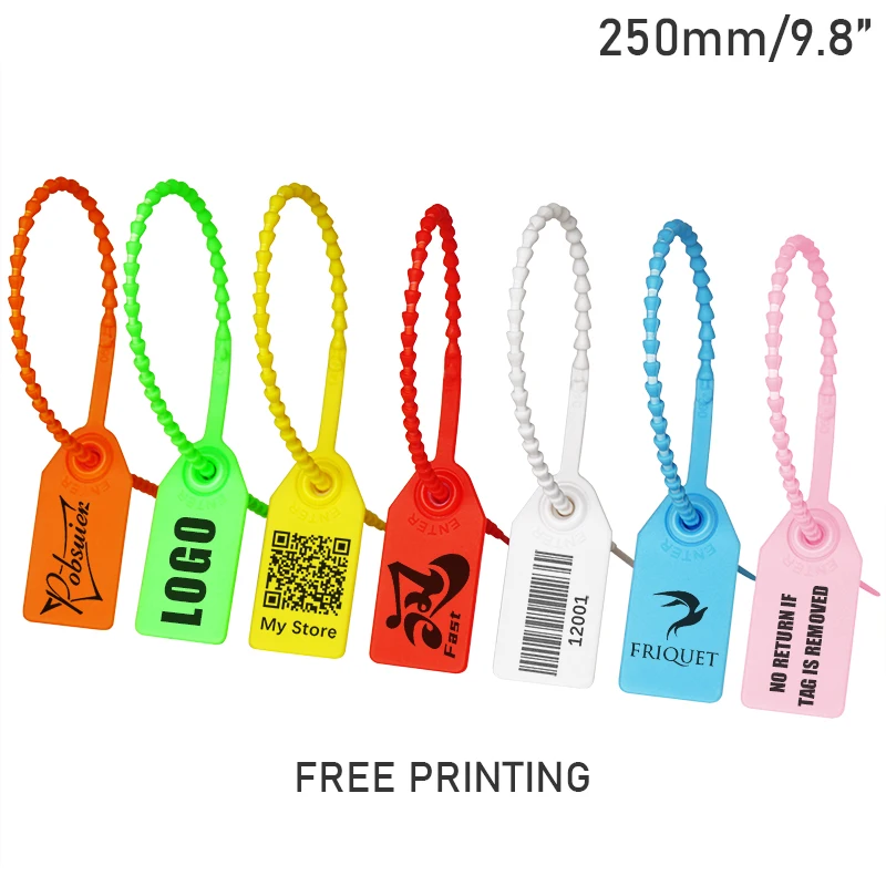 100 Custom Print Hang Tags Beaded Plastic Cable Zip Ties Garment Clothing Shoe Bag Security Brand Logo Tag Label Seal 250mm/9.8