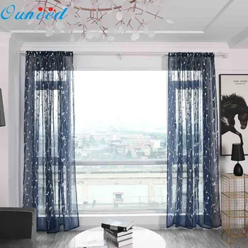 

Ouneed Window Curtain 2pcs luxury Willow embroidery Tulle Window curtains Modern Voile Drape Valance 1 Panel Fabric para la sala