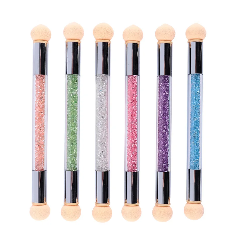 1 pçs dupla-headed gradiente escovas acrílico strass lidar com esponja unha arte escova para ombre gradiente unhas manicure ferramenta