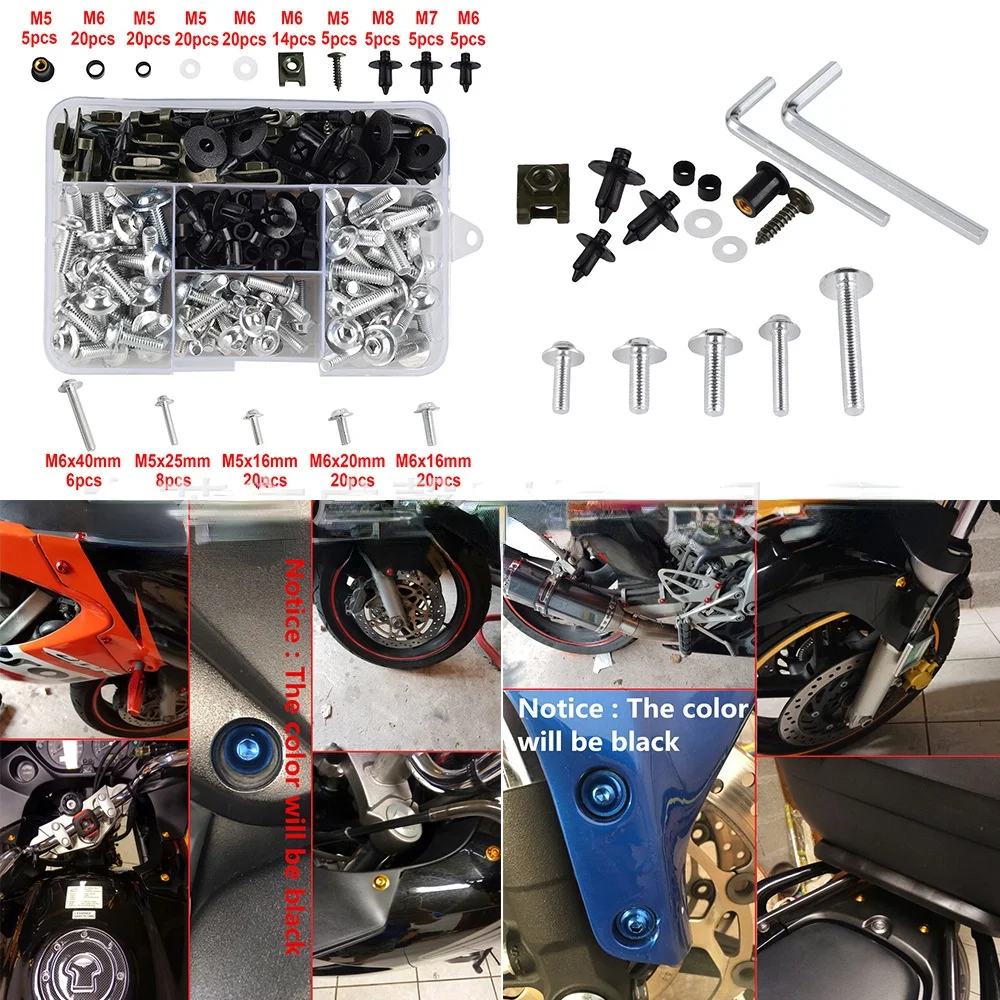 

195pcs Universal Alloy Motorcycle Fairing Bolt Screw Nut Kits For Suzuki GSXR1000 1100 600 750 GSXS1000