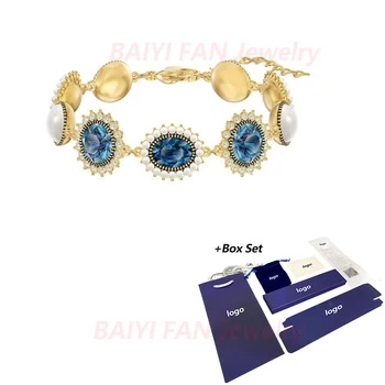 

2020 Fashion Jewelry SWA New MILLENNIUM BRACELET Vintage Blue Crystal and White Crystal Pearl Women Bracelet Jewelry Gift