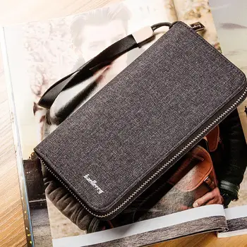 

PinShang Men Canvas Wallet Handbag Retro Long Card Coin Holder Large Capacity Casual